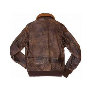Alternative view of G-1 Distressed Brown Fur Collar Bomber Leather Jacket