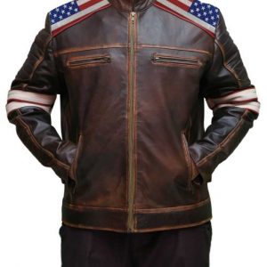 Alternative view of Mens American Flag Brown Leather Jacket