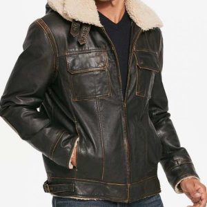 Mens Aviator Brown Hooded Jacket