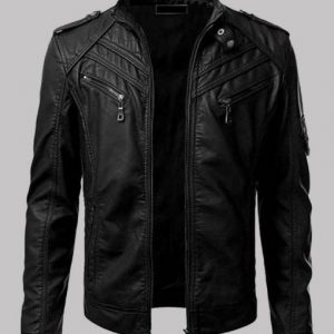Men’s Black Biker Slim Fit Leather Jacket