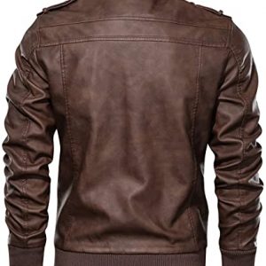 Alternative view of Mens Biker Bomber Brown Leather Jacket With Removable Hood