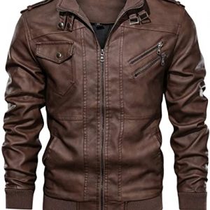 Mens Biker Bomber Brown Leather Jacket With Removable Hood