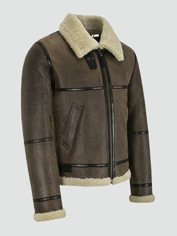 Mens Air Force Shearling Brown Leather Jacket - Image 3