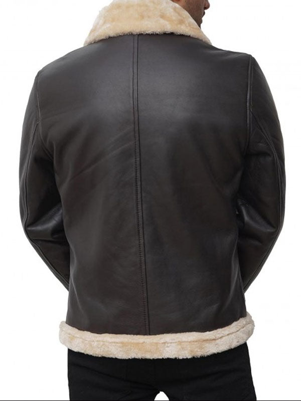 Men's Brown Pilot Bomber Shearling Jacket - Image 2