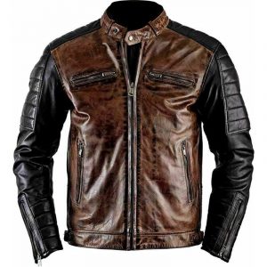 Mens Cafe Racer Biker Distressed Brown Leather Jacket