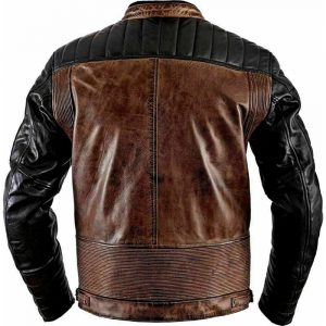 Alternative view of Mens Cafe Racer Biker Distressed Brown Leather Jacket