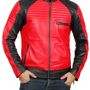 Men's Red and Black Padded Leather Jacket