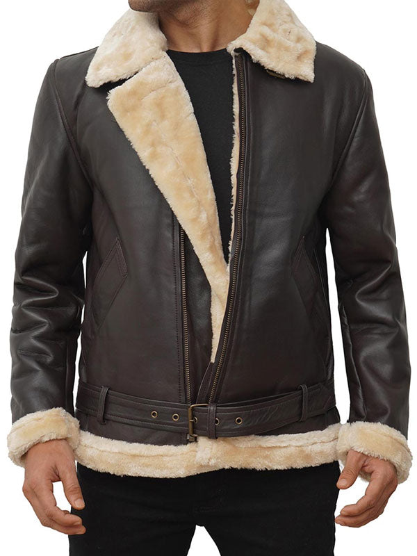 Men's Brown Pilot Bomber Shearling Jacket
