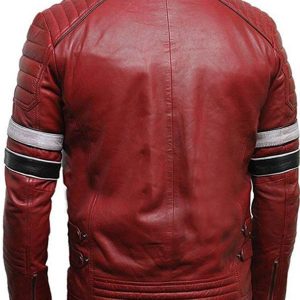 Alternative view of Mens Striped Café Racer Biker Leather Jacket