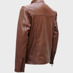 Alternative view of Snap Tab Collar Classic Mens Brown Leather Jacket
