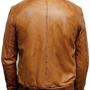 Alternative view of Mens Waxed Sheepskin Leather Bomber Jacket Tan / Brown