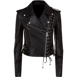 New Women’s Black Slim Fit Moto Biker Brando Style Real Leather Jacket