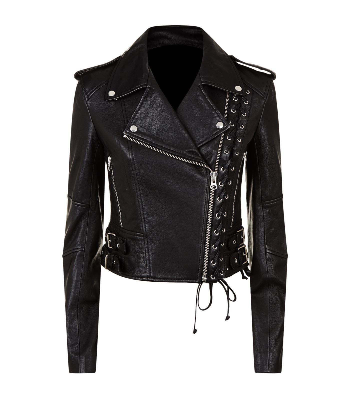 New Women’s Black Slim Fit Moto Biker Brando Style Real Leather Jacket