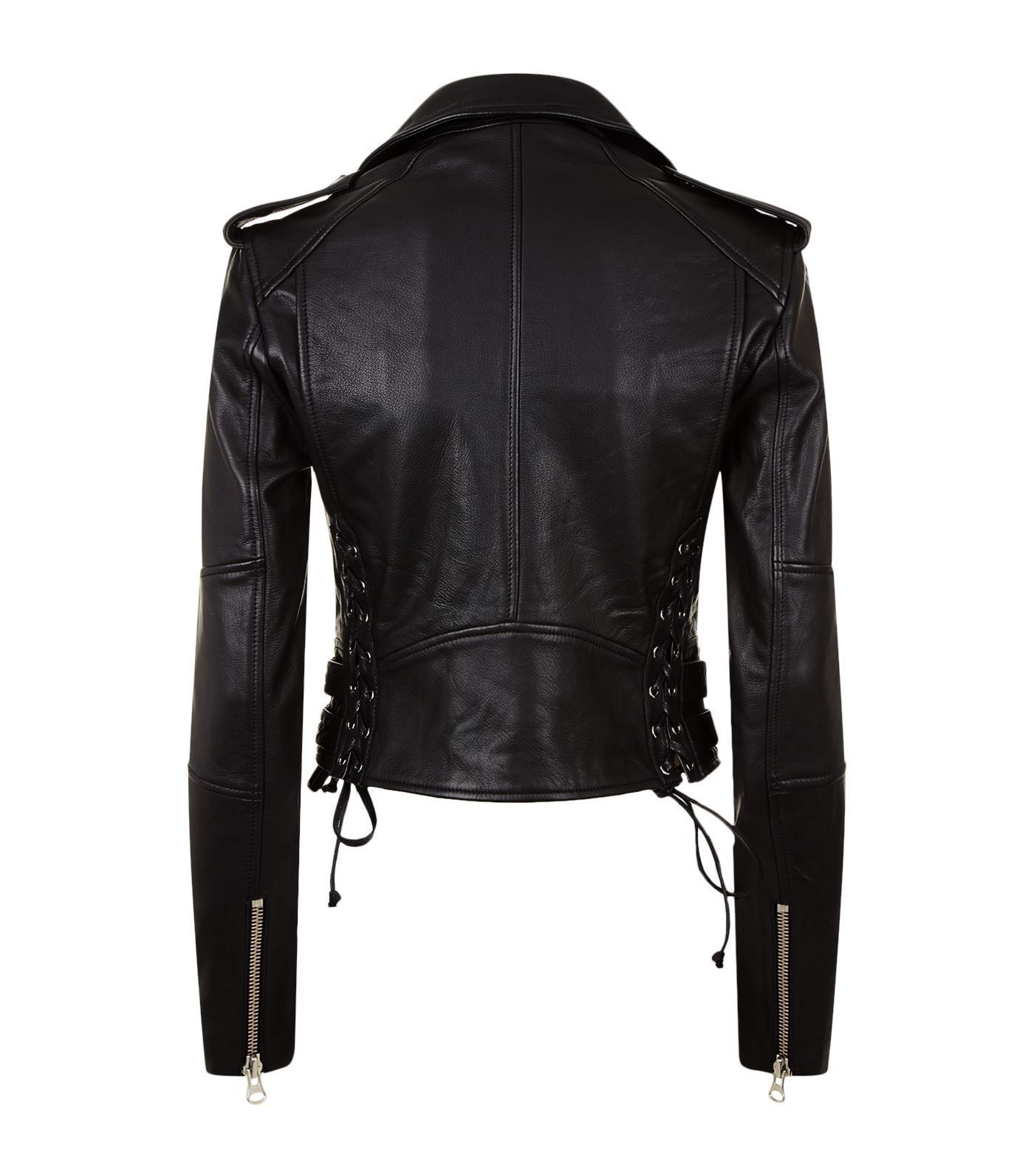 New Women’s Black Slim Fit Moto Biker Brando Style Real Leather Jacket - Image 2