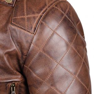 Alternative view of Frisco Quilted Asymmetrical Brown Motorcycle Leather Jacket