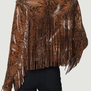 Womens Snake Skin Fringe Leather Jacket