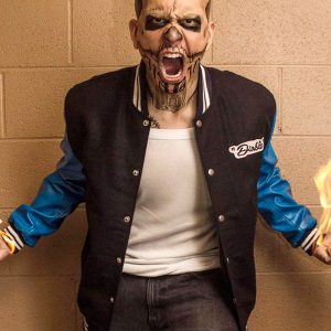 MENS JACKET SUICIDE SQUAD EL DIABLO BLUE VARSITY LETTERMAN JACKET