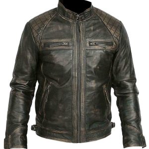 MEN’S DISTRESSED VINTAGE RETRO STYLE ZIPPED BIKER JACKET