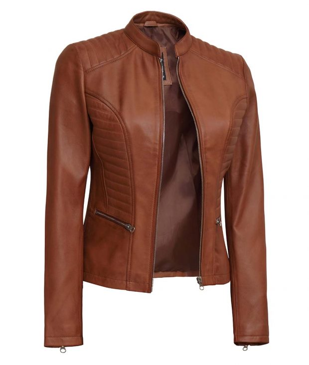 Rachel Womens Real Leather Tan Fitted Jacket - Image 5