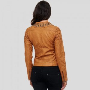 Alternative view of Womens Brown Studded Biker Leather Jacket
