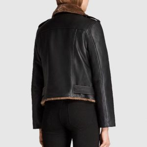 Alternative view of Womens Slim Fit Vegan Shearling Fur Biker Leather Jacket