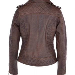 Womens Distressed Brown Biker Leather Jacket