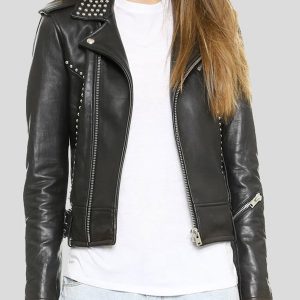 Womens Biker Studded Leather Jacket