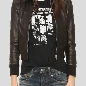 Womens Black Leather Bomber Jacket