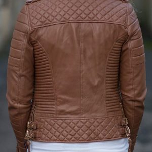 Alternative view of Womens Boda Style Quilted Leather Biker Jacket Brown
