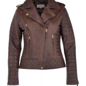 Alternative view of Womens Distressed Brown Biker Leather Jacket