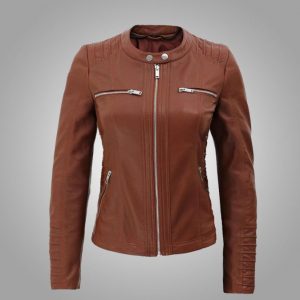 Womens Cafe Racer Brown Leather Jacket