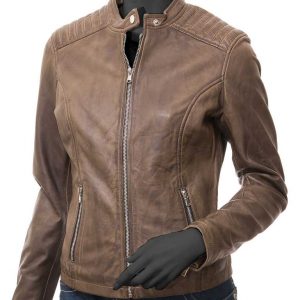 Alternative view of Women’s Brown Biker Genuine Lambskin Leather Jacket