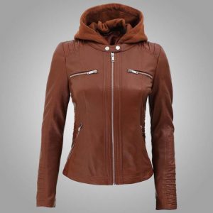Alternative view of Womens Cafe Racer Brown Leather Jacket