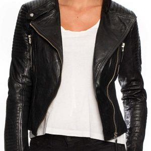 Alternative view of Womens Short Body Cafe Racer Leather Jacke