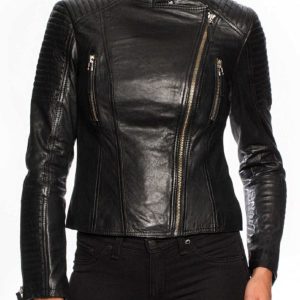 Womens Short Body Cafe Racer Leather Jacke