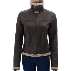 Alternative view of Womens Dark Brown Warm Shearling Leather Jacket