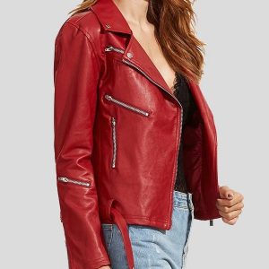 Womens Wear Red Leather Biker Jacket