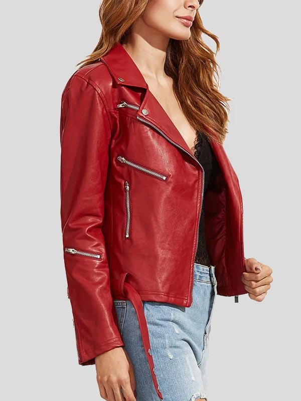 Womens Wear Red Leather Biker Jacket