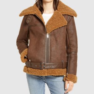Women RAF Aviator Brown Shearling Leather Jacket