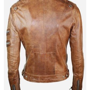 Alternative view of Womens Slim Fit Vintage Punk Leather Biker Jacket Brown