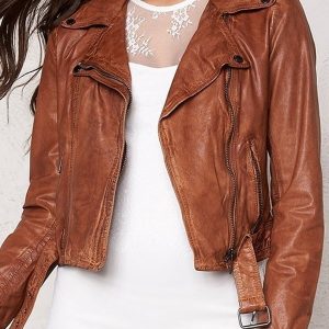 Alternative view of Womens Slim Fit Waxed Leather Jacket Tan Brown
