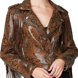 Alternative view of Womens Snake Skin Fringe Leather Jacket