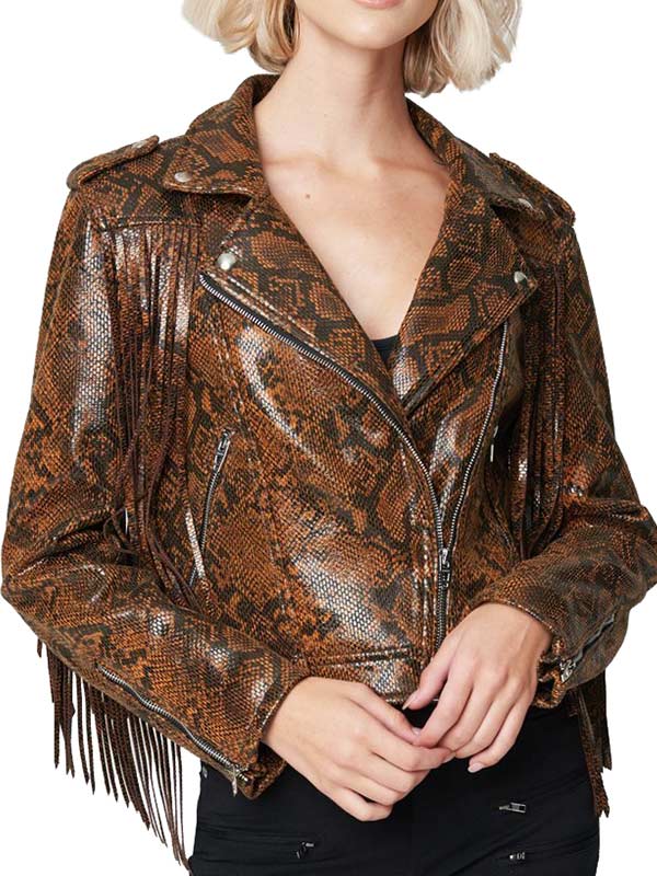 Womens Snake Skin Fringe Leather Jacket - Image 2