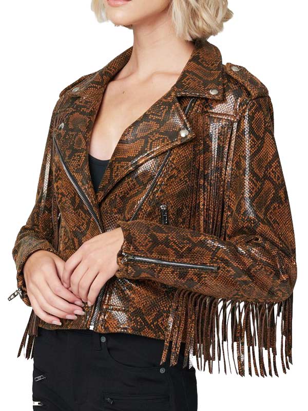 Womens Snake Skin Fringe Leather Jacket - Image 3