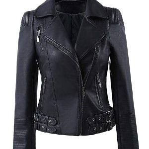 Alternative view of Women's Zip Up Moto Biker Leather Jacket