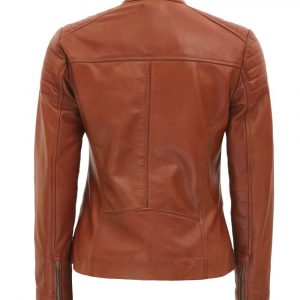 Alternative view of Carrie Womens Slim Fit Brown Padded Cafe Racer Leather Jacket