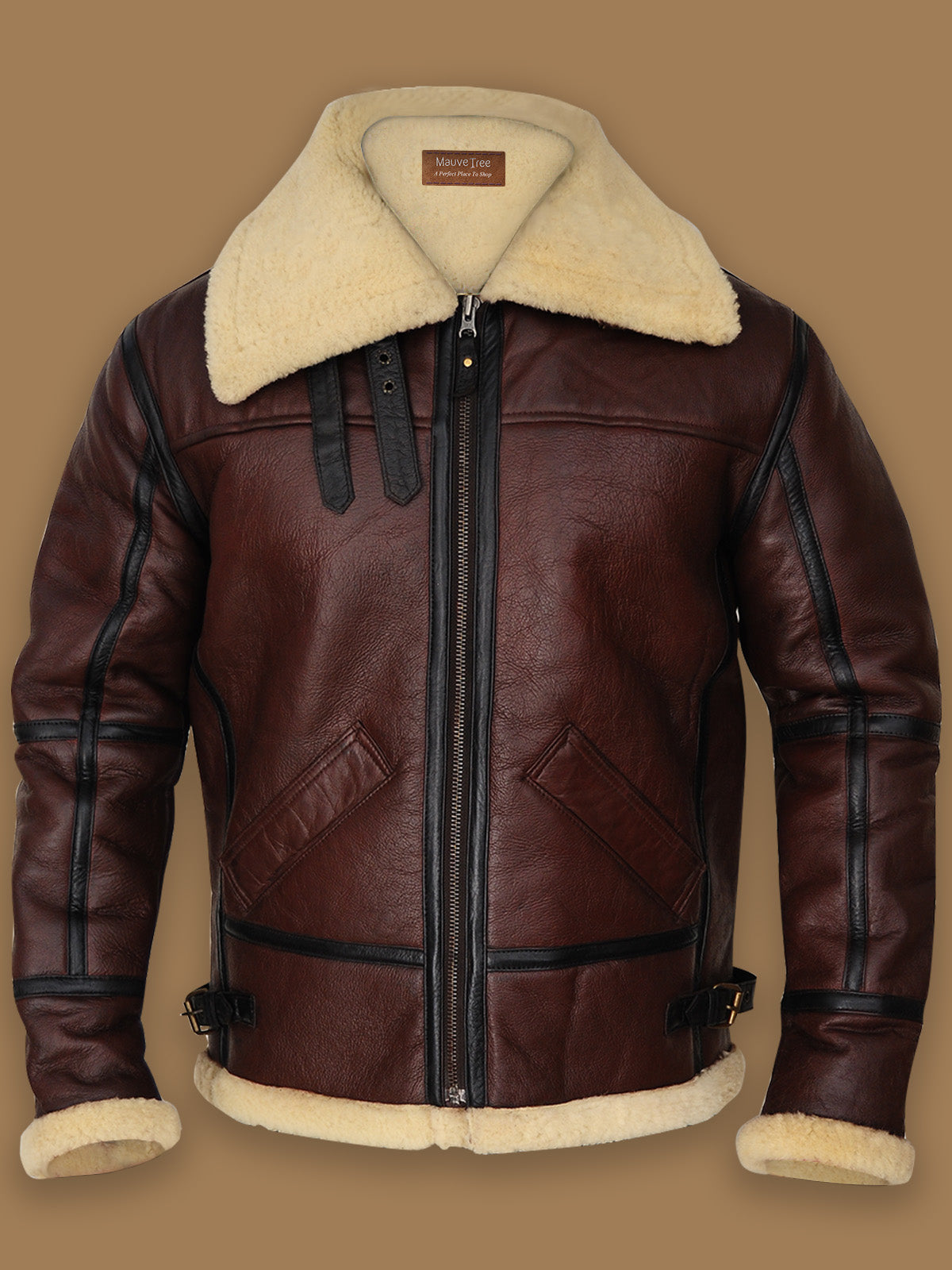Mens B3 Bomber Shearling Leather Brown Jacket - Image 2