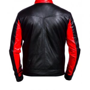 Alternative view of Batman Beyond Red Logo Black Leather Jacket