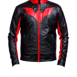Batman Beyond Red Logo Black Leather Jacket