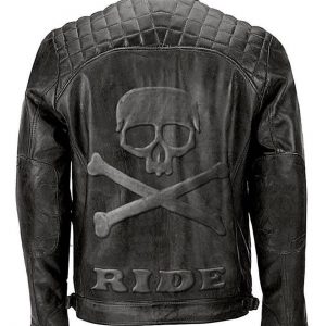 Men's Skull Quilted Embossed Leather Jacket